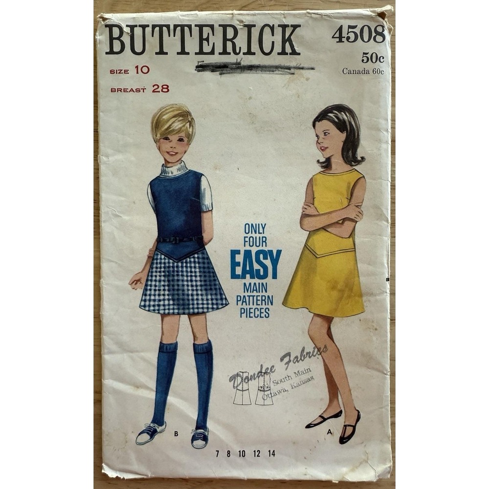 Butterick Pattern 4508 Girls One Piece Semi-Fitted Dress Or Jumper Size 10 Uncut